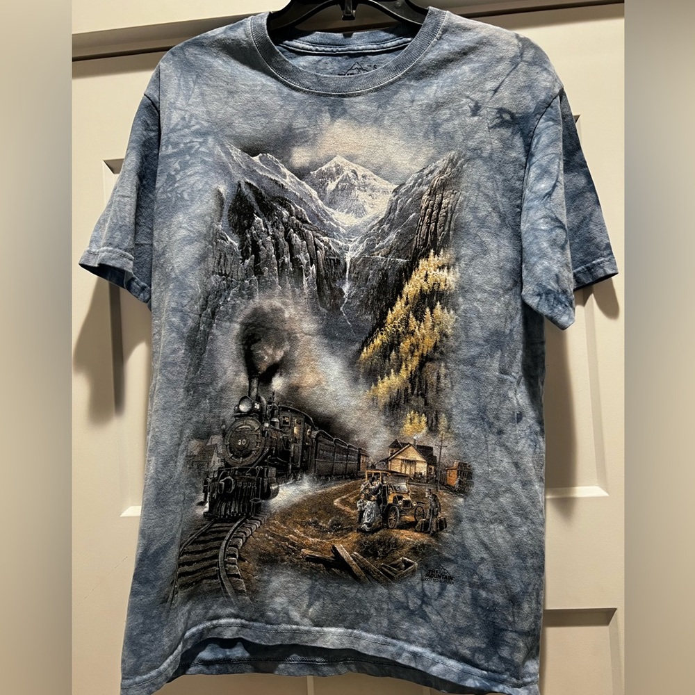 The Mountain 2003 Old West Train Shirt Blue Tie Dye | Size S